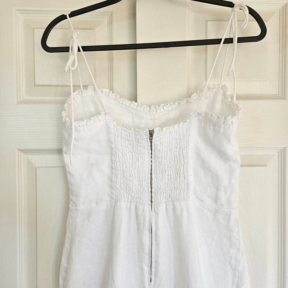 Reformation The Andie Mini Dress White Linen Blend Ruffle Bustier Smocked Back 8